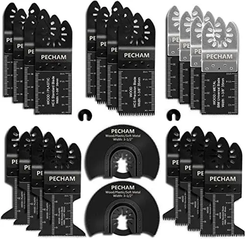 Produktbild: PECHAM 24tlg Multitool Sägeblätter Set Holz Kunststoff Metall universelles Oszillierende Werkzeuge Zubehör kompatibel mit Makita DTM51Z Dewalt Einhell Parkside und mehr