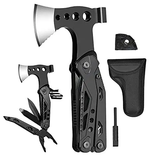 Produktbild: Multitool Werkzeug Geschenke für Männer, 16 in 1 Camping Gadgets Survival Kit Hammer Axt mit Zange Klappmesser Schraubendrehe Flaschenöffner, Multifunktionswerkzeug für Camping, Wandern, Notfall