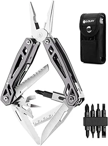 Produktbild: BIBURY Multitool Zange Geschenke für Männer Frauen, Titan Mehrzweck-Taschenmesser-Zangen-Kit, Edelstahl Multizange Tool mit Schraubendreher, für Outdoor, Camping, Jagd, Angeln & Wandern