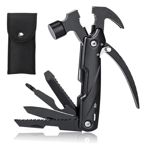 Produktbild: Geruicee 12-in-1 Multitool aus Edelstahl,Faltbares Multifunktionswerkzeug mit Hammer, Zange, Schraubendreher & Flaschenöffner,Ideales Geschenk für Männer, Papa, Freund zu Vatertag,Geburtstag & Camping