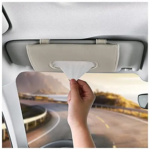 Produktbild: MultiValue Auto Visier Halter für Tissue, Langlebig Leder Visier Taschentuchhalter Auto Visier Maske Dispenser Universal Auto Taschentuchhalter Auto Maske Halter (Beige)