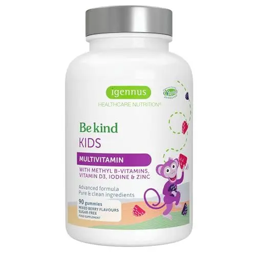 Produktbild: Methylierte Kinder Multivitamin Gummies, MTHFR Unterstützung mit B-Vitaminen, Clean Label, zuckerfrei, ab 4 Jahren, 90 Stück mit Beerengeschmack, vegan, ohne künstliche Süßstoffe & Aromen, von Igennus