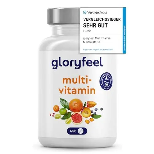 Produktbild: Multivitamin Hochdosiert - 450 Tabletten - Wertvolle Mineralien & alle A-Z Vitamine - 15 Monate Vorrat - Unterstützt das Immunsystem* - Laborgeprüft ohne Zusätze in Deutschland hergestellt