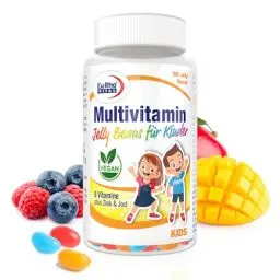 Produktbild: Multivitamin Jelly Beans für Kinder | Vegan | Optimal für Kinder ab 4 Jahren | Mit Blaubeer-, Mango- und Himbeergeschmack | EuRho® Vital – Made in Germany | 90 Stück