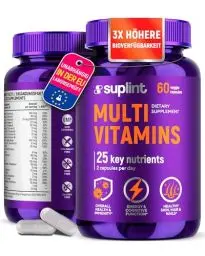 Produktbild: Multivitamin Komplex - 60 Kapseln für 30 Tage - Vitamin Komplex A-Z & Mineralstoffe wie Zink, Biotin - Hochdosierte Tabletten Multivinamine Für Männer Und Frauen A, C, D, E, B6, B12, K (1 Pack)
