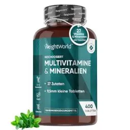 Produktbild: Multivitamin Tabletten - 400 Vegane Stück mit 27 Vitaminen & Mineralien - Vitamin A bis Z - Immunsystem, Energie & Stoffwechsel (EFSA) - Nahrungsergänzungsmittel für Frauen & Männer - Von WeightWorld