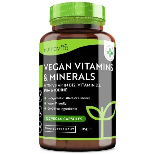 Produktbild: Multivitamin Vegan – Mit verschiedenen veganen Vitaminen und Mineralstoffen zur Unterstützung einer rein pflanzlichen Ernährung – Mit Vitamin B12, Vitamin D3, DHA, Jod, Eisen und Zink