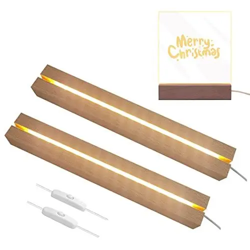 Produktbild: 2Pcs LED Lichter Display Basis, Warme Farbe Rechteckig Holz Beleuchtet Basis Stand, USB LED Lichtsockel Ständer, Desktop Display Basis Dekorative für DIY Glas Harz Acrylplatte, 30 * 4.5 * 3 cm