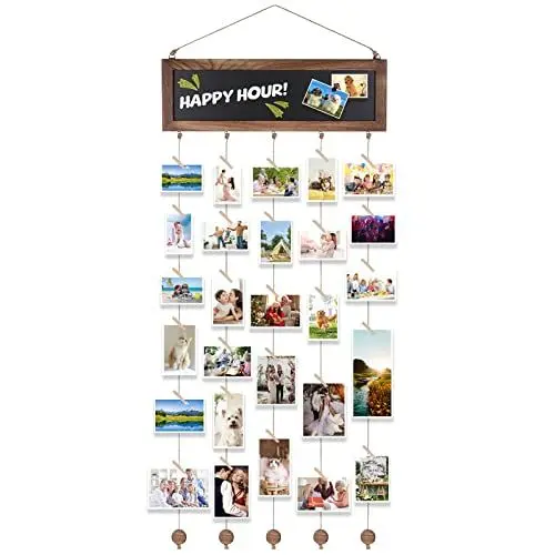 Produktbild: mumisuto Bilderrahmen Collage, Hängender Bilderrahme, Bilderrahmen Fotowand Mit 30 Kleinen Holzklammern für Wohnkultur, Bilderrahmen Holz zum Aufhängen von Fotos, Bildern, Postkarten und Kunst