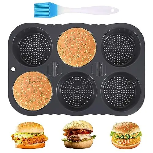 Produktbild: mumisuto Burger Buns Backform Silikon, Brötchen Backform Rund 10cm Ø, Antihaft Silikon Backform mit 6 Hohlräumen, Für Brot, Burger Buns und Muffins, Kichen Backwerkzeug (6-Loch)