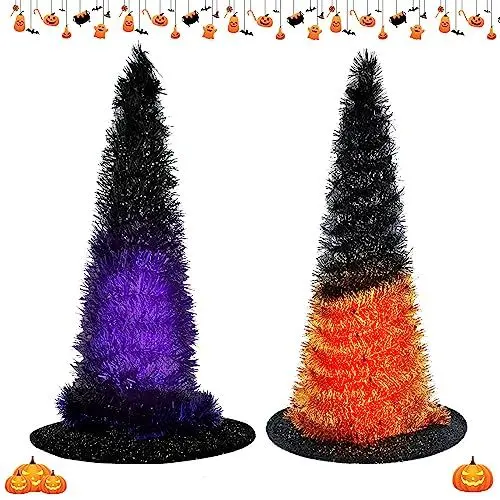 Produktbild: mumisuto Halloween Deko, 2 Stück Halloween Hexenhut Lichter mit LED, Hängender Hexenhut, Leuchtender Hexenhut,Helloween Dekoartikel Outdoor,Halloween Witch Glowing Hat für Garten/Freien/Hof