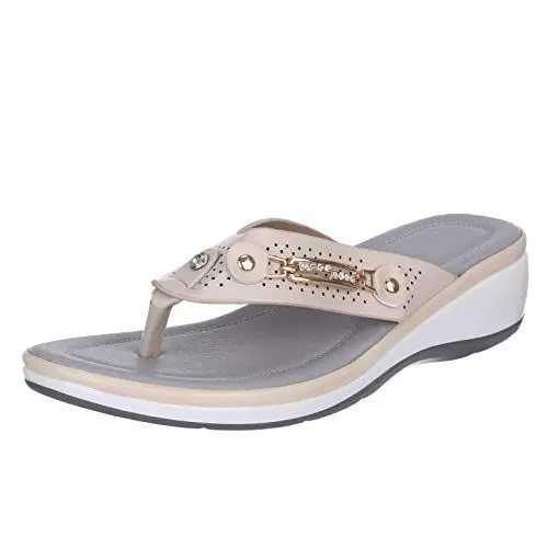Produktbild: Mumuj Badelatschen Damen 38 Damen Flip Flops Elegant Schnalle Frauen Hanging Metall-Ferse für Frauen lässige Strand Sandalen Frauen Pantoffel Loafers Damen Flip Flops Mit Fußbett Damen (Beige, 38)