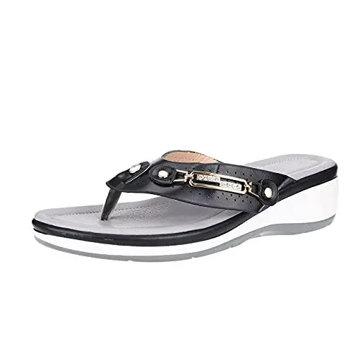 Produktbild: Mumuj Badelatschen Damen 38 Damen Flip Flops Elegant Schnalle Frauen Hanging Metall-Ferse für Frauen lässige Strand Sandalen Frauen Pantoffel Loafers Damen Flip Flops Mit Fußbett Damen (Black, 41)