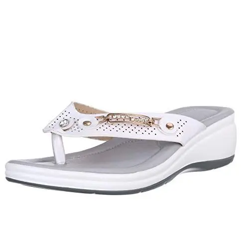 Produktbild: Mumuj Badelatschen Damen 38 Damen Flip Flops Elegant Schnalle Frauen Hanging Metall-Ferse für Frauen lässige Strand Sandalen Frauen Pantoffel Loafers Damen Flip Flops Mit Fußbett Damen (White, 38)