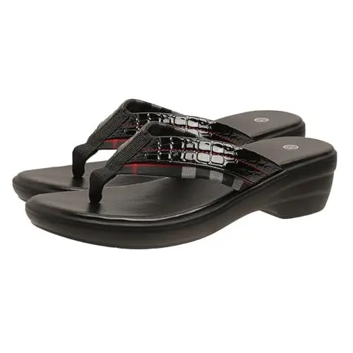 Produktbild: Mumuj Badelatschen Pantoletten Damen Mit Fussbett Damen Sommer Farbige Casual Große Größe Fischgräten Hausschuhe Zehensandalen Damen Sommer Gummisandalen Damen (Black, 38)