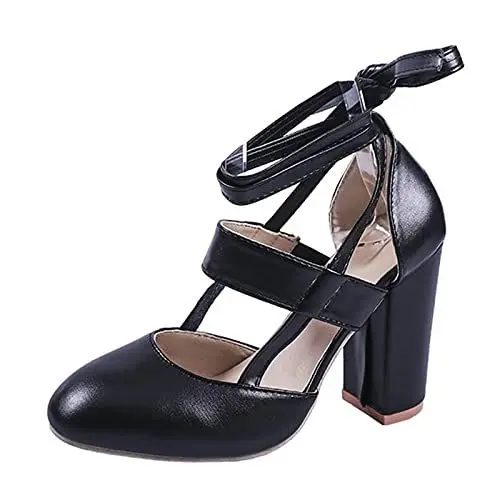 Produktbild: Mumuj Bequeme Sandalen Damen Stöckelschuhe Chunky Bandage Runde Schuhe High Fashion Heel Heel Toe Out Damen Hohl Damen High Heels Sexy Schuhe Damen Sexy Schuhe (Black, 41)