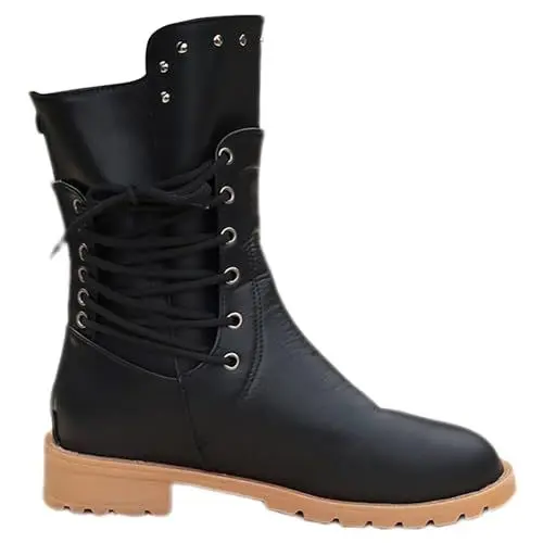 Produktbild: Mumuj Bequeme Sandalen Damen Stöckelschuhe Damen Stiefeletten mit Blockabsatz, kurze Stiefel, modische Lederstiefel, Freizeitschuhe, Booties mit seitlichem Reißverschluss Sexy Schuhe Damen (Black, 43)