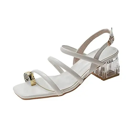 Produktbild: Mumuj Damen Pumps Sandalen Damen Sommer Elegant Absatzkeil Blumen Sandalen Mund Riemenschnalle Atmungsaktive Damen Strass Schuhe Damen Sandalen Sommer Schuhe Sommer Sandalen Damen Mit (White, 37)