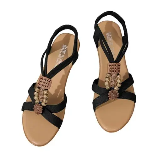 Produktbild: Mumuj High Heels Sandaletten Heels Damen Damen Sandalen im offene Zehensandalen mit Perlen Bosomia Bohemia Fishui Außenhandelssandalen Slingpumps Silber Slingpumps Damen Beige (Black, G)