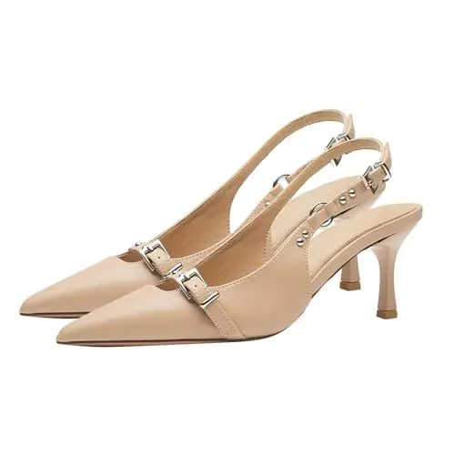 Produktbild: Mumuj High Heels Sandaletten Heels Damen Modische Slingback-Pumps für Damen mit Spitzen Zehen Slingpumps Silber Slingpumps Damen Beige (Khaki, 38)
