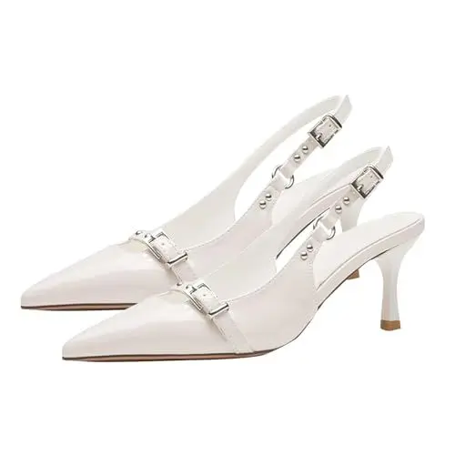 Produktbild: Womens Court Shoes Slingback Pumps Shoes Pointed Toe Heels Dress High Heel Stilettos Sandals Bridal Wedding Party Low Heel Pump Shoes D-50