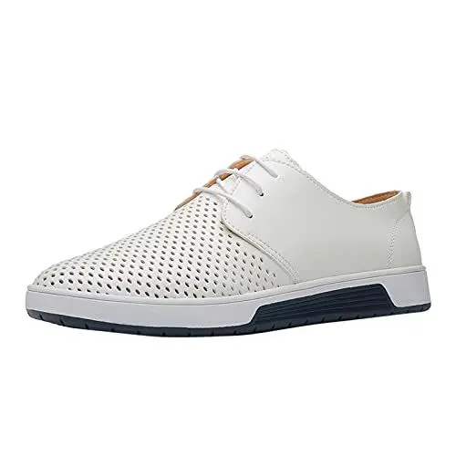 Produktbild: Mumuj Hose Herren Tracht Herren Schuhe Hohl Stil Feste Schuhe Freizeit Herren Business Atmungsaktive Herren Lederschuhe Hose Herren Tracht Herren Schuhe (White, 42)