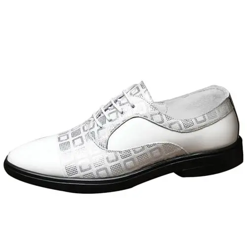 Produktbild: Mumuj Hose Herren Tracht Herren Schuhe Mode und Männer Lederschuhe niedrigen Absatz Spitze Zehen Schnürung Volltonfarbe Casual Business British Hose Herren Tracht Herren Schuhe (White, 38)
