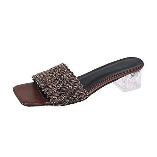 Produktbild: Mumuj Keilsandalen Damen Schwarz Pantoletten Keilabsatz Sandalen Damen Neuer Einteiliger Absatz Mittlerer Großer Paillettengröße Damenhausschuh Schuhe Damen Schwarz Elegant Schuhe Damen (Brown, 38)