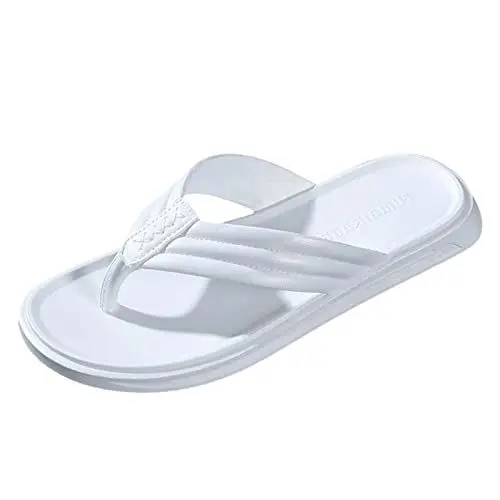 Produktbild: Mumuj Männer Haus Badeschlappen Herren Frottee Herren Flip Flops Leichte Hausschuhe Modetrend Schwarz Outdoor Strand Hausschuhe Schuhe Männer Wool Hausschlappen Herren Sommer (White, 40)