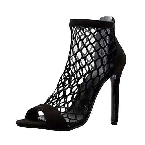 Produktbild: Mumuj Sandalen Keilabsatz Damen Hohe Schuhe Frauen Schuhe High Mesh Sandalen High Heels Mode Frauen Stiefel Frauen Stiefel Sexy Damen Schuhe Schwarze Sneaker Damen (Black, 42)