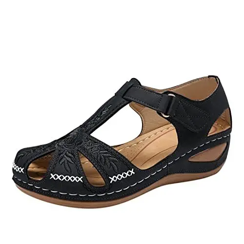 Produktbild: Mumuj Schwarze Schuhe Damen Elegant Pumps Und Bequem Sandalen Schuhe Sandalen Mode Schnalle Damen Riemen Schuhe Keile für Damen Damen Pumps Schwarz Damen Schuhe Schwarz Schuhe Zum Kleid (Black, 38)