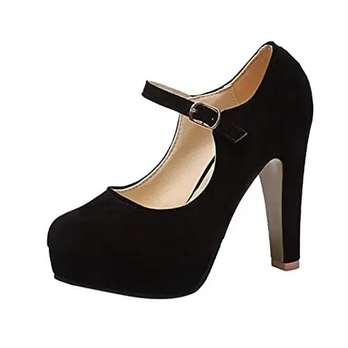 Produktbild: Mumuj Sommerschuhe Damen Elegant Tanzschuhe Damen Flach High Business Heels für Damen Absatzschuhe Schnalle Dicke Einzelschuhe Damen High Heels Schuhe Silber Schuhe Schwarz Damen Elegant (Black, 41)