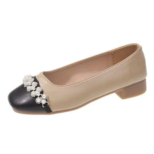 Produktbild: Mumuj Tanzschuhe Damen Latein Wedges Damenschuhe mit farblich passender Spitze, flachem Mund, Dicker Absatz, niedrigem Absatz und quadratischer Zehenpartie für Frühling, und Schuhe 37 (Khaki, 40)