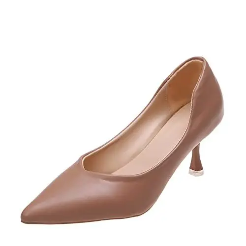 Produktbild: Mumuj Weisse Pumps Damen Wedges Damen Sommer Mode Frauen Pumps Einfarbig Mittlerer Absatz Flacher Mund Lässige Arbeitsschuhe Pumps Dunkelblau Pumps Damen Silber (Khaki, 38)