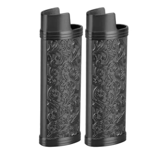 Produktbild: Feuerzeughülle, Feuerzeughülle 2 Stück mit Blumenprägung für Reisen (Black)