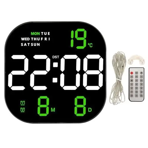 Produktbild: Mumusuki LED-Digitaluhr mit Fernbedienung, Multifunktionale Temperaturanzeige, Großer Bildschirm, Elektronische Uhr für Arbeitszimmer, Wohnzimmer, HD-Display, Einstellbare (Zweifarbiges