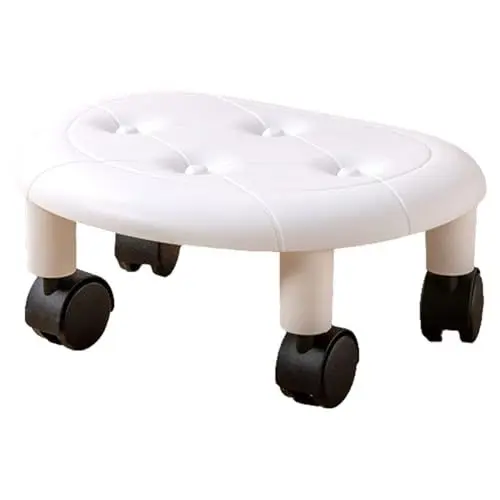 Produktbild: Rollhocker, Drehhocker aus Kunstleder mit Universalrädern, Hohe Tragfähigkeit, für Zuhause (White)
