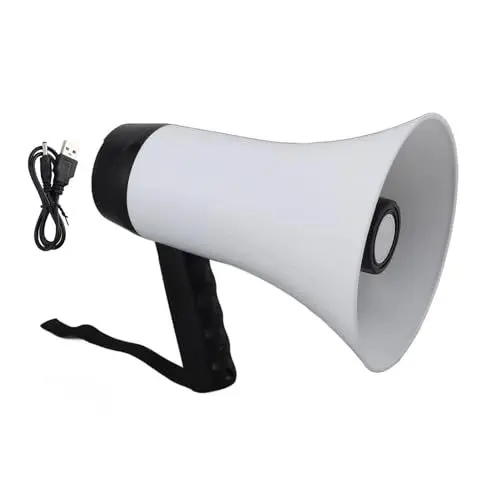Produktbild: Megafon-Lautsprecher, PA-Bullhorn, 30 Watt, Sprach- und Sirenen-Alarmmodi mit Lautstärkeregler und Tragegurt für Fußball, Baseball, Hockey, Cheerleader-Fans, Trainer oder für
