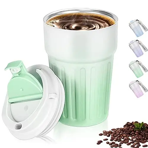 Produktbild: Mumutan Thermo-Kaffeebecher 400ml Edelstahl, Kaffeetassen mit Deckel, Thermobecher auslaufsicher für Kaffee Wein Milk,Coffee to go Teebecher (Grün)