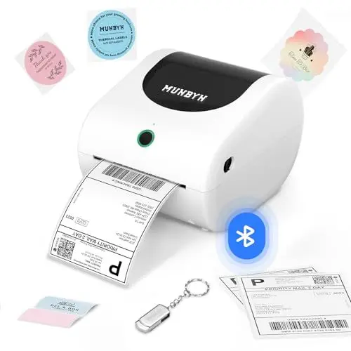 Produktbild: MUNBYN Bluetooth Etikettendrucker DHL 4x6 Thermodrucker Labeldrucker Label Printer für Shopify Zalando Amazon Etsy DHL FedEx UPS, Weiß