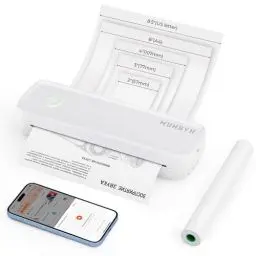 Produktbild: MUNBYN Mobiler Drucker Bluetooth Thermodrucker A4 203DPI Inkless Printer Kompatibel mit Android & iOS für Handy & Laptop, Unterstützt 210x297mm A4 Thermopapier, Tragbar, ITP04, Weiß