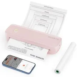 Produktbild: MUNBYN Mobiler Drucker Bluetooth Thermodrucker A4 203DPI Inkless Printer Kompatibel mit Android & iOS für Handy & Laptop, Unterstützt 210x297mm A4 Thermopapier, Tragbar, ITP04, Rosa
