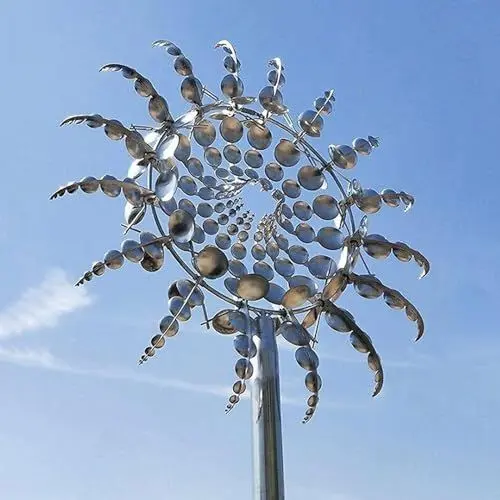 Produktbild: MUNCHIN Einzigartige und magische Metall Windmühle, 3D Windbetriebene Kinetische Windrad Garten Metall, Rostfrei Gartenstecker Windspiel, für Terrasse Rasen und Garten Dekoration,Silver