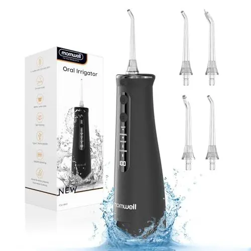 Produktbild: Munddusche Kabellos Mornwell Wasser-Flosser für Zähne, 4 Reinigungsmodi 4 Düsen 260ml Wassertank Tragbare Munddusche Zahnzwischenraumreiniger für die Reinigung