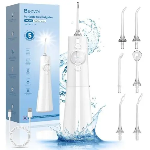 Produktbild: Munddusche Kabellos Water Flosser Zahnreinigung : LED-Anzeige 5 Modi Zahndusche mit 300ML Wassertank & 6 Düsen, IPX7 Wasserdichte Oral Irrigator Munddusche Testsieger(Schwarz)