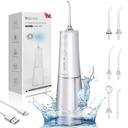 Produktbild: Munddusche Kabellos Water Flosser Elektrische Zahnreiniger Zahndusche, 5 Modi & 6 Aufsätzen, 300ml Wassertank, IPX7 Wasserdicht für Zuhause und Reisen