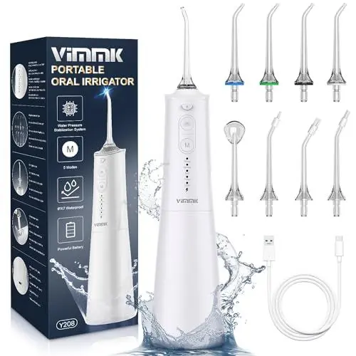 Produktbild: Munddusche, Vimmk Professional Waterflosser Zahnmunddusche IPX7 Wasserdicht 300ML Wassertank USB-C Wiederaufladbar Zahnreinigung (weiß)