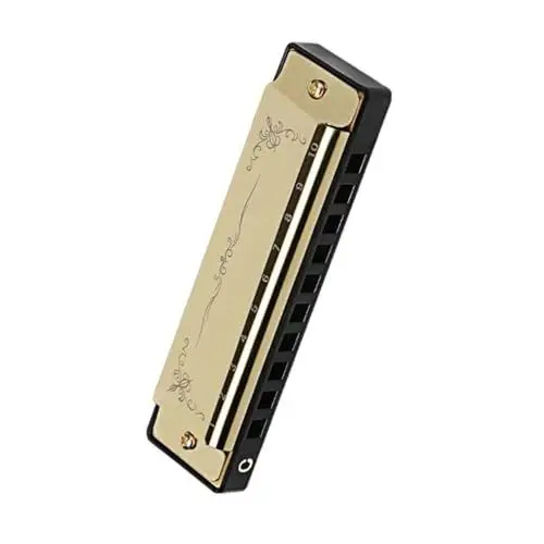 Produktbild: Mundharmonika Blues-Mundharmonika 10 Löcher Tonart C Mundharmonika weit auseinander liegende Noten Orgel Lernspielzeug für Anfänger Musicaion-Geschenke(Gold)