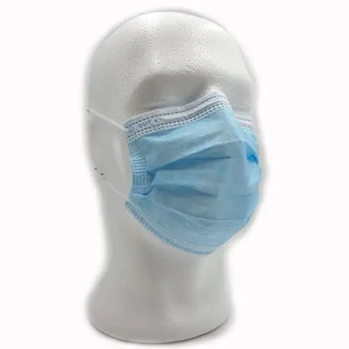 Produktbild: Mundschutz & Nasenschutz 3-lagig o. Schlaufe mit Gummizug OP-Maske, 50 Stück integrierter Nasenclip (BLAU)