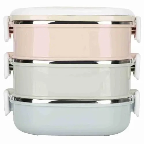 Produktbild: MUNEFE Thermo-Lunchbox, Edelstahl-Lunchbox, isolierte Lunchbehälter, geeignet für Zuhause, Arbeit, Reisen und Schule (3 Tier)